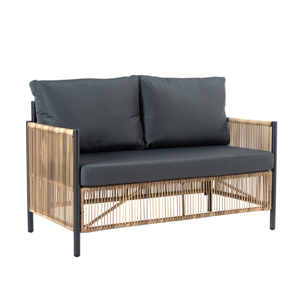 Outdoor PE Wicker 2-Seater Sofa Set with Grey Cushions and Table, view 3