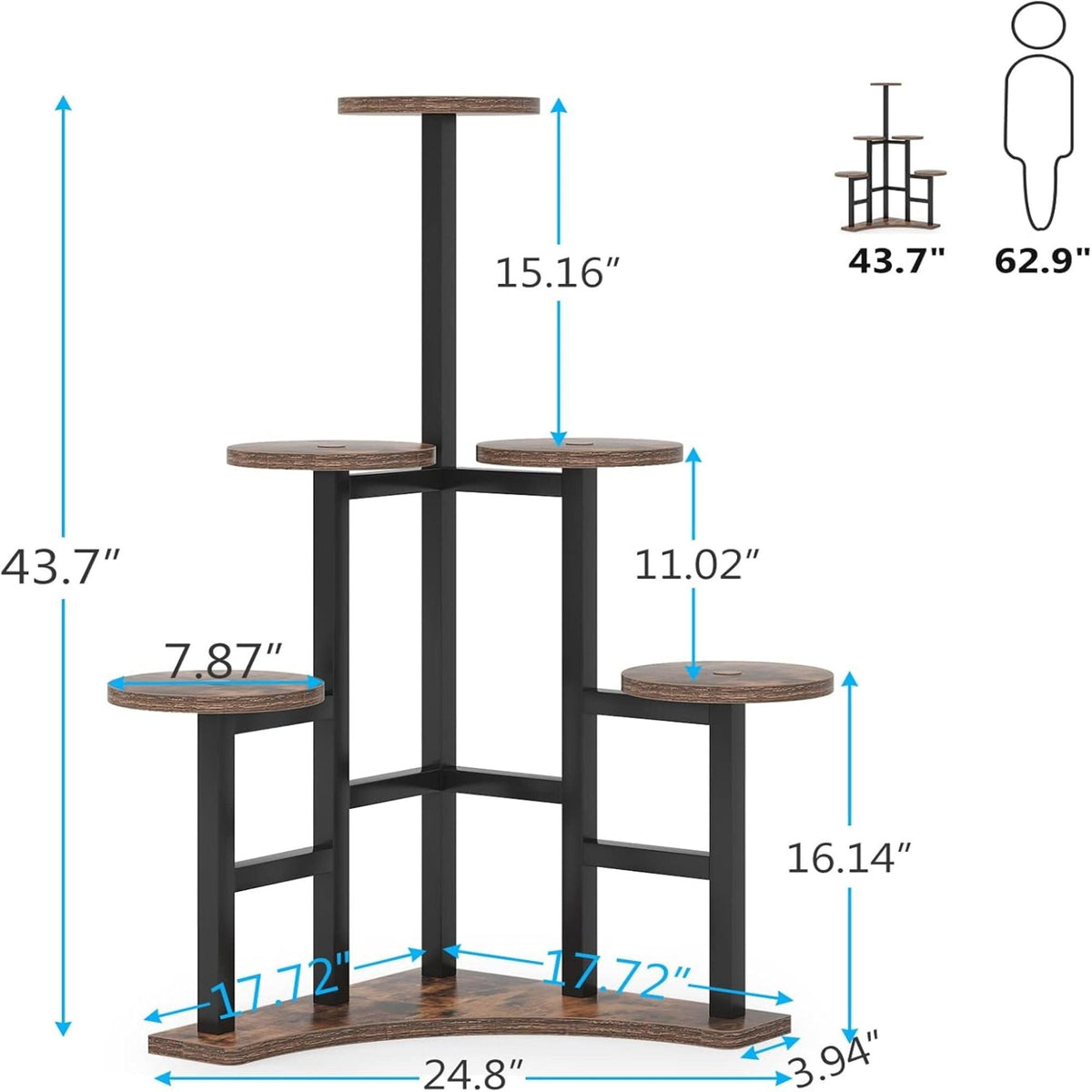 6-tier corner plant shelf, rustic brown, view 4