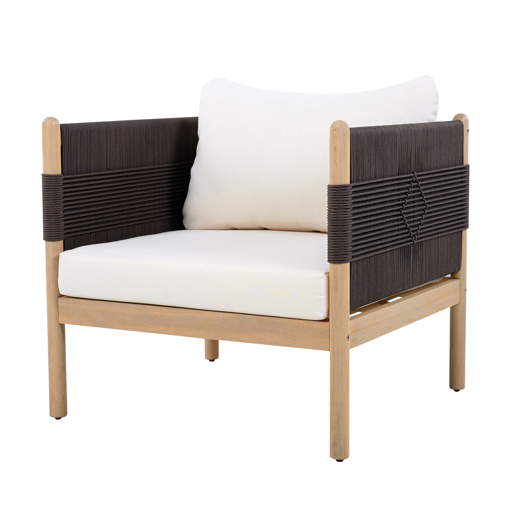 Outdoor Acacia Club Chairs (Set of 2) with Diamond-Pattern Black Rope, Light Teak Finish, view 4