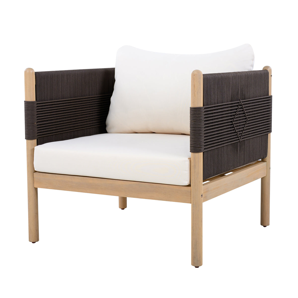 Outdoor Acacia Club Chairs (Set of 2) with Diamond-Pattern Black Rope, Light Teak Finish, view 4