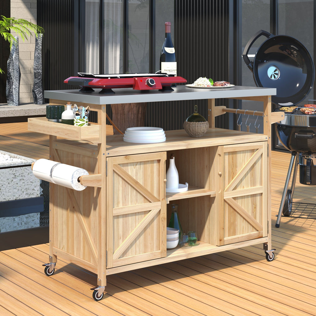 K&K Outdoor Kitchen Island – Natural Fir with Stainless Steel Top, view 3