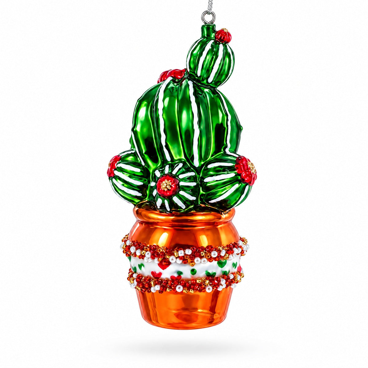 Decorated Cactus in a Pot Glass Christmas Ornament, view 3