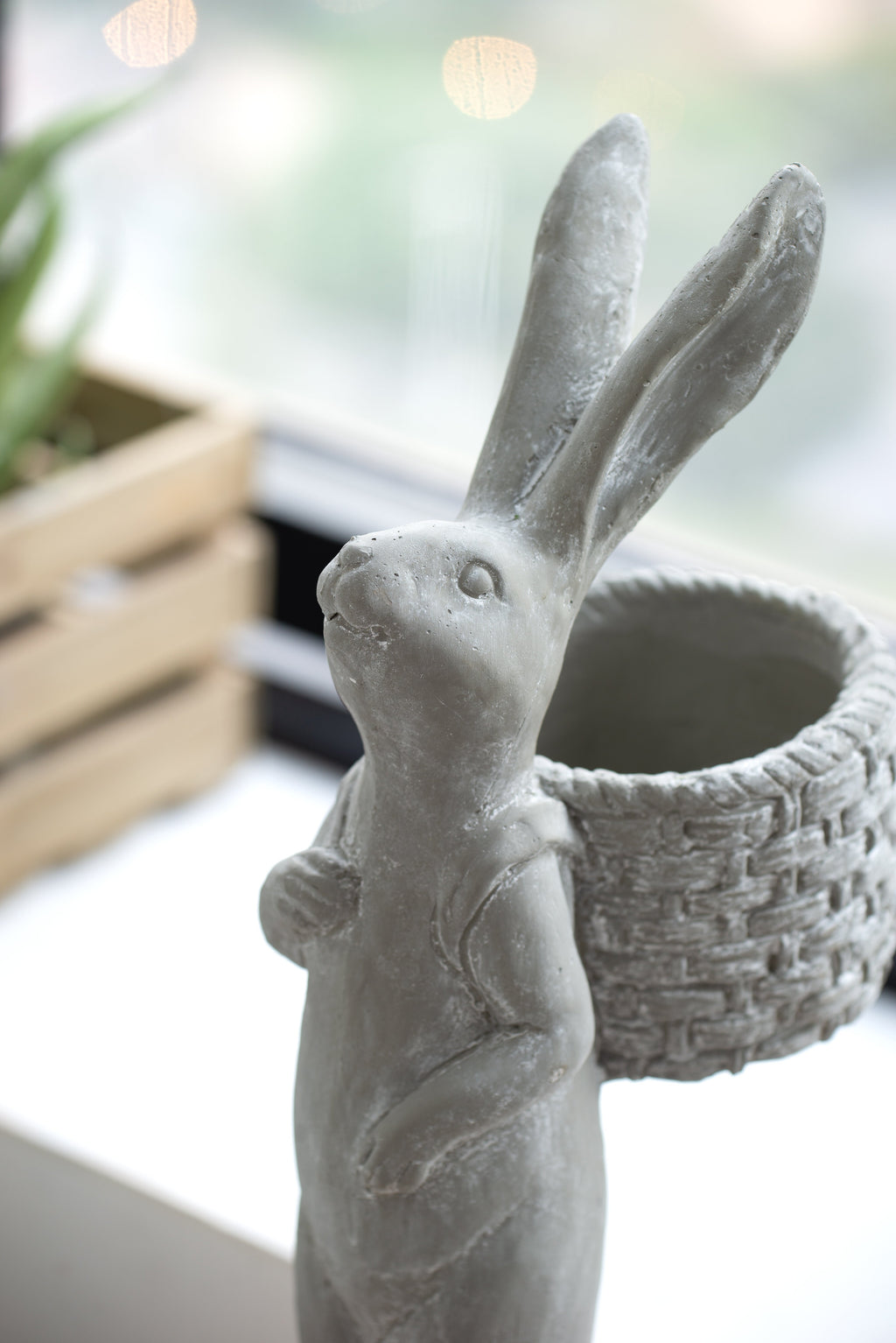 8.5x5.5x19.5" Tall Cement Rabbit Planter, view 4