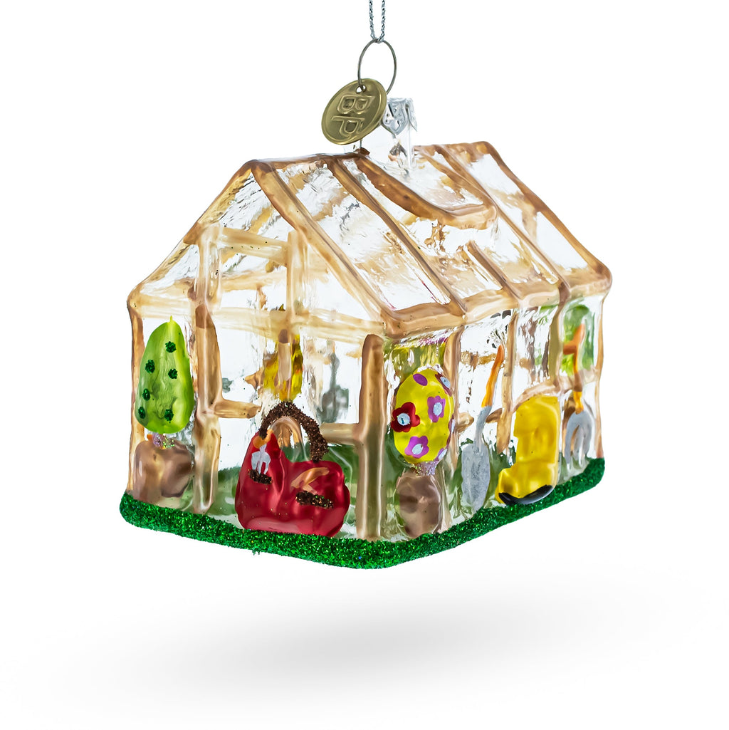 Greenhouse and Gardener Tools Glass Christmas Ornament, view 4