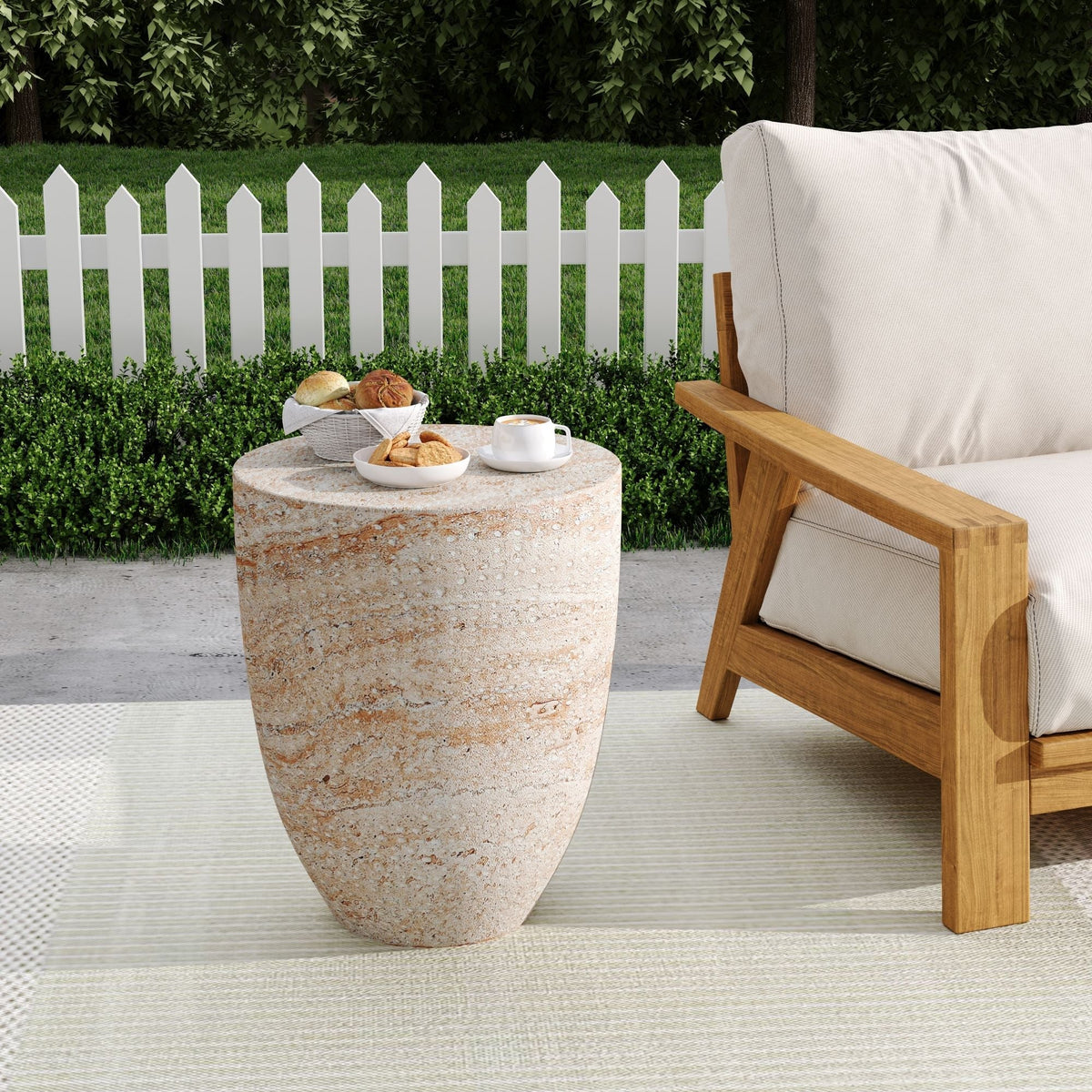 Outdoor / Indoor Lightweight Concrete Side Table, Travertine - Beige, view 4