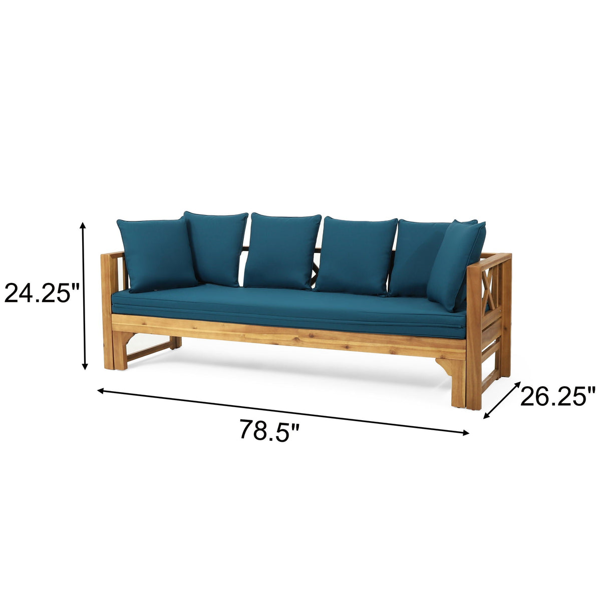 Outdoor Daybed With X-Shaped Panel Backrest And Armrests - Teak, view 3