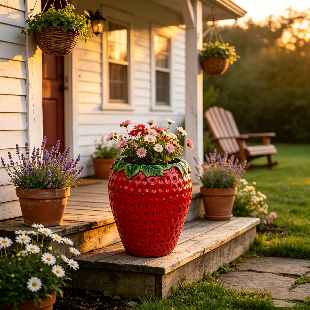 15'' Tall Strawberry Shaped Planter Pot, view 8