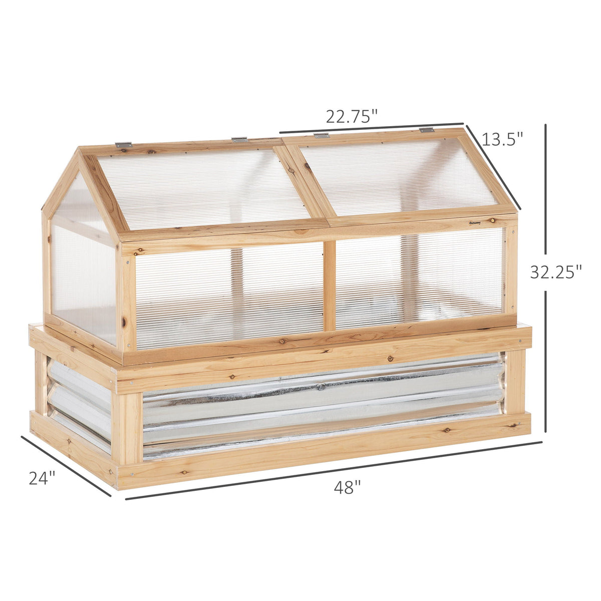 Outsunny Raised Garden Bed with Polycarbonate Cold Frame Cover, 48" x 24" - Natural, view 9