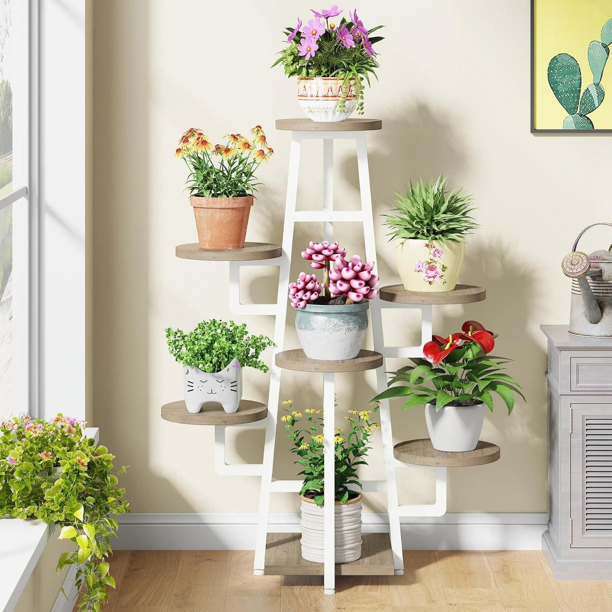 7 Tier Corner Plant Shelf With High Low Design For Living Room