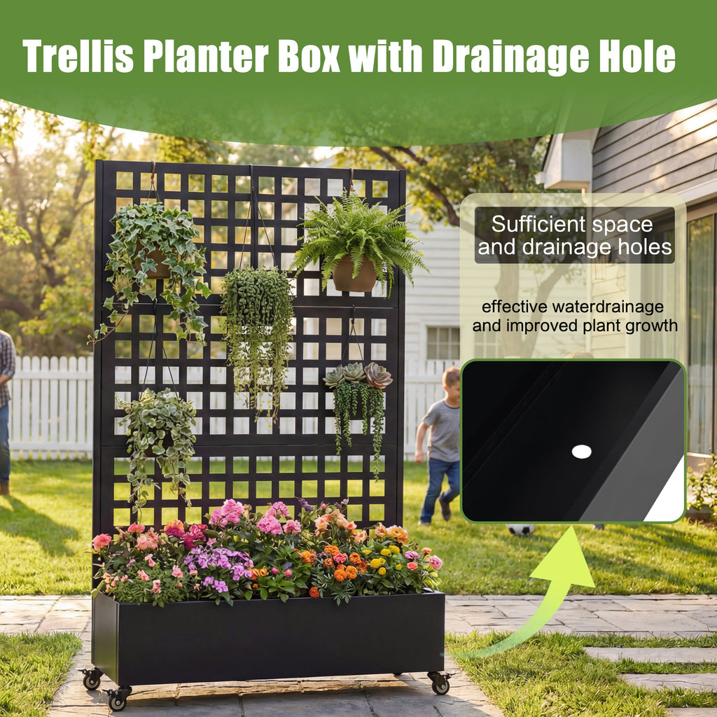 Metal Raised Garden Bed with Wheels and Trellis, view 3
