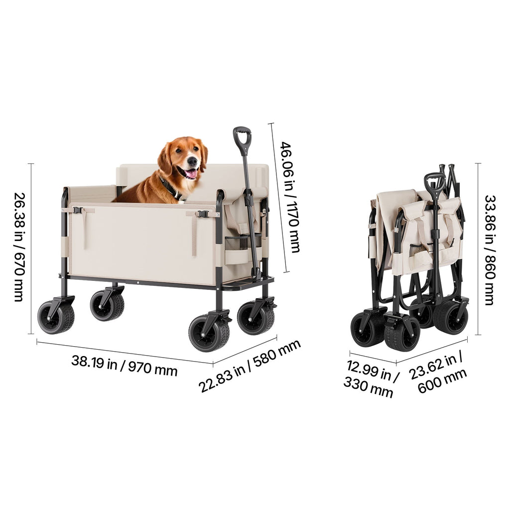 Foldable Steel Garden Wagon Cart with Bench Conversion - Q235 Steel & Oxford, view 2