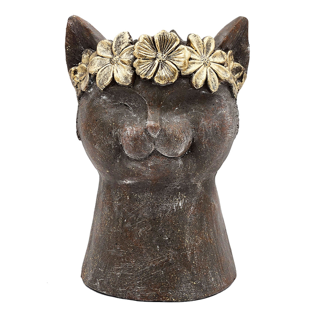 8.5x7.7x12.4" Magnesium Cat Statue Planter with Textured Finish, view 2