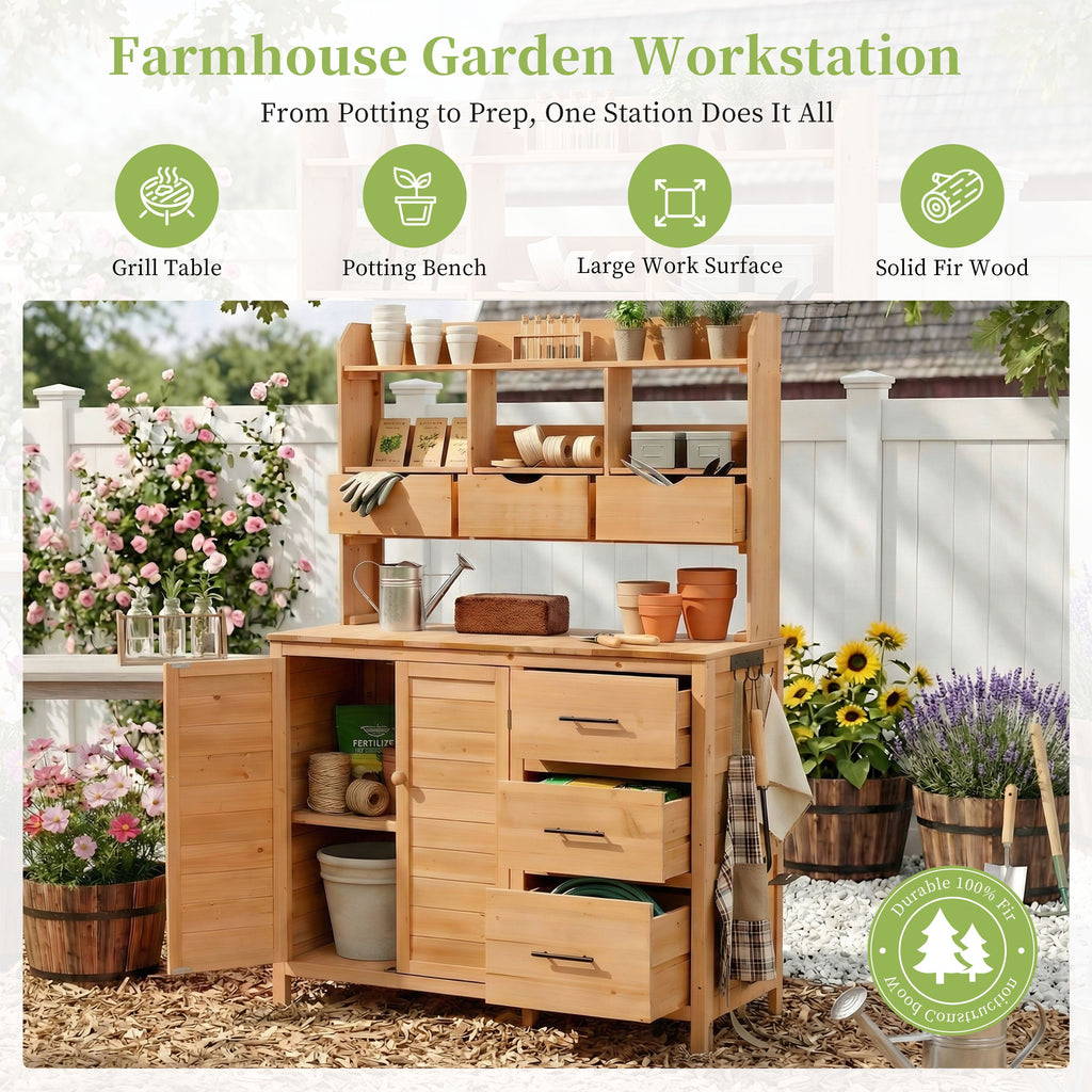 TOPMAX Farmhouse Patio Potting Bench with Storage and Workstation, view 5