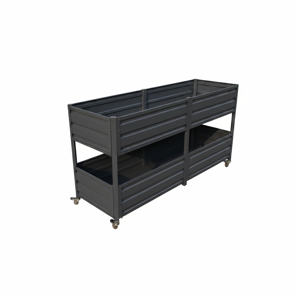 Dual Tier Elevated Metal Raised Garden Bed with Lockable Wheels, view 8