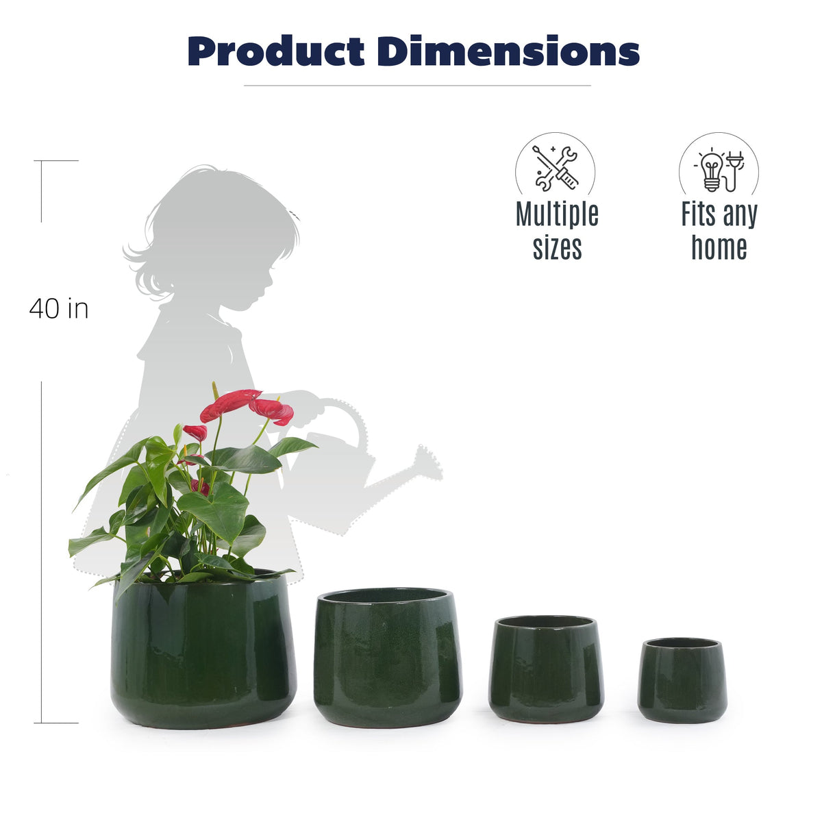 Handmade Solid Glazed Ceramic Planter Set of 4, view 6