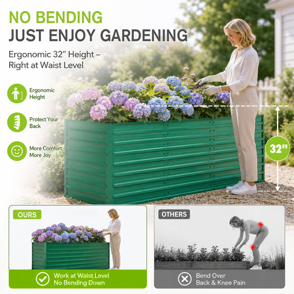 2-Pack 93.7" x 31.5" x 32.3" Raised Garden Bed with Ergonomic No-Bend Design, view 3