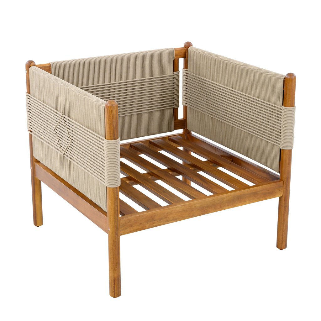 Outdoor Acacia Wood Club Chair with Diamond Rope Weave & Cushions, Teak Finish, view 8