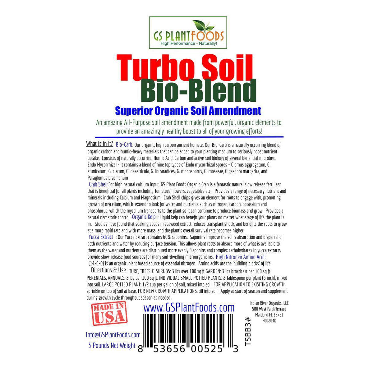 Turbo Soil Bio-Blend, Superior Organic Soil Amendment, 3 pound bag, view 4