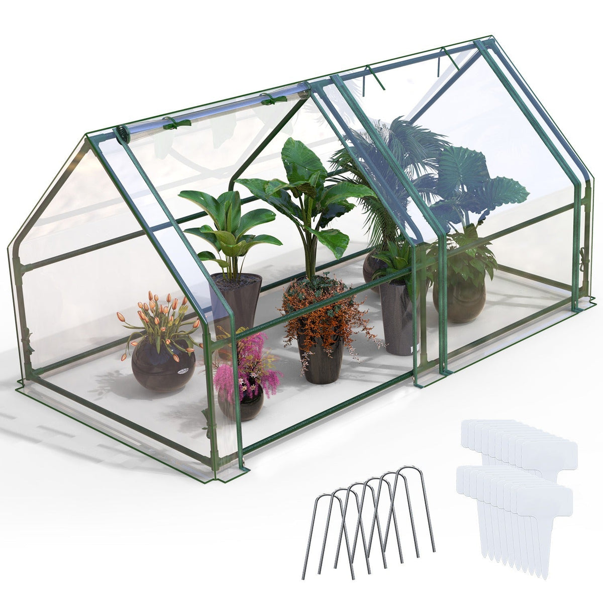 Portable Mini Greenhouse With Roll-Up Zipper Doors Waterproof UV-Resistant PVC Cover Hot House For Indoor