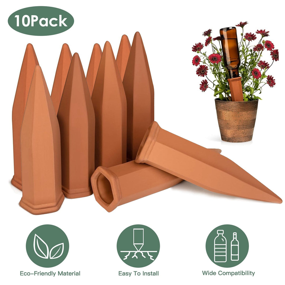 10Pack Plant Watering Spikes Terracotta Automatic Watering Devices with Slow Release Control Plant Waterer Self Watering Stakes for Indoor Outdoor Pla