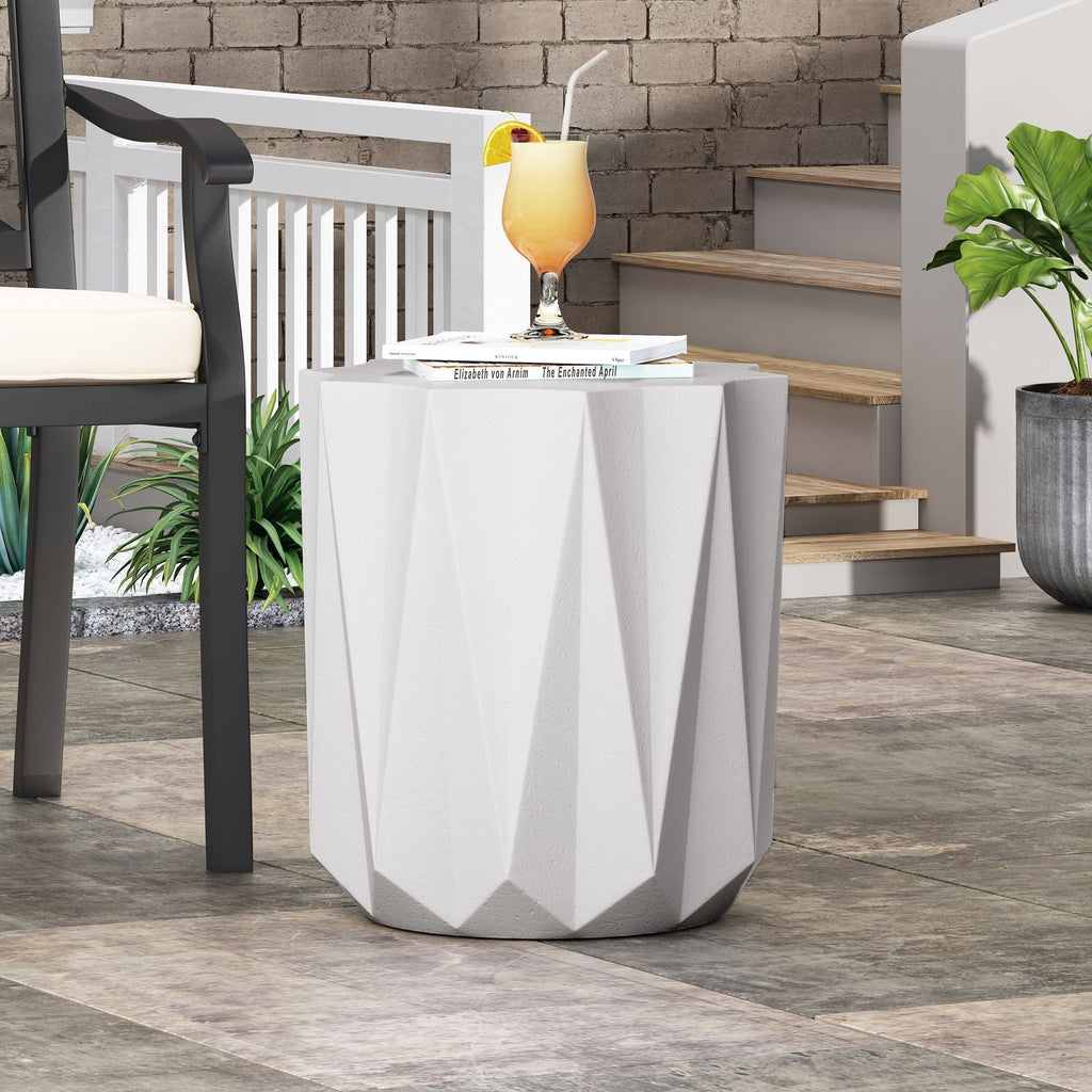 Star-Top Outdoor Lightweight Concrete Side Table – Antique White, view 4