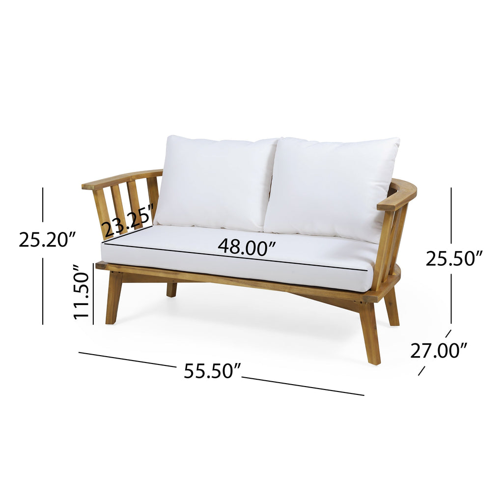 2-Person Outdoor Acacia Wood Patio Seating Group with Cushions and Coffee Table, view 4