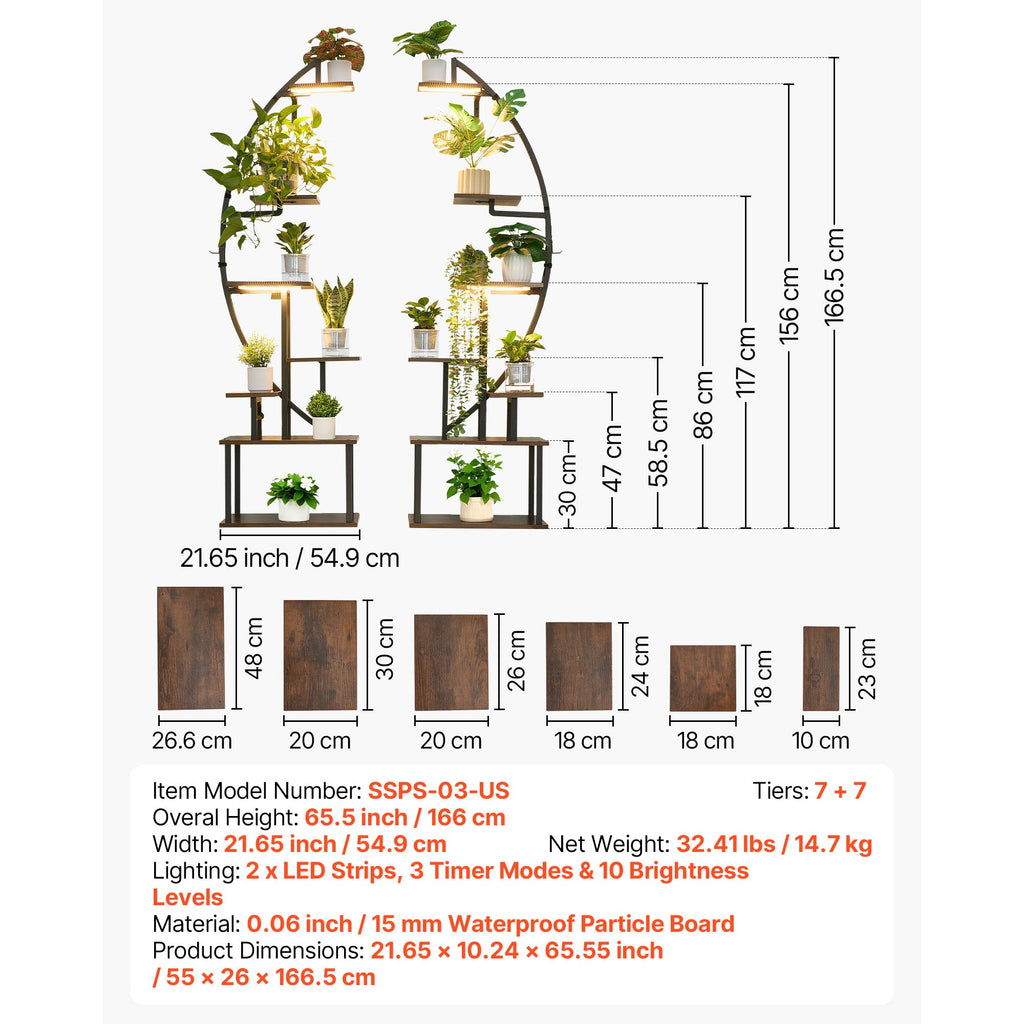 65.5" 7-tier plant stand with grow lights, view 8