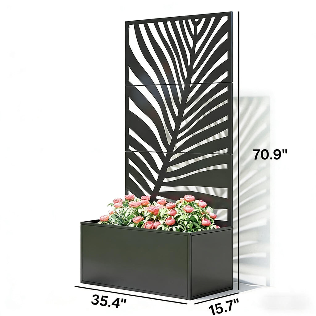 Outdoor Raised Garden Bed with Privacy Screen and Metal Planter Box, view 4