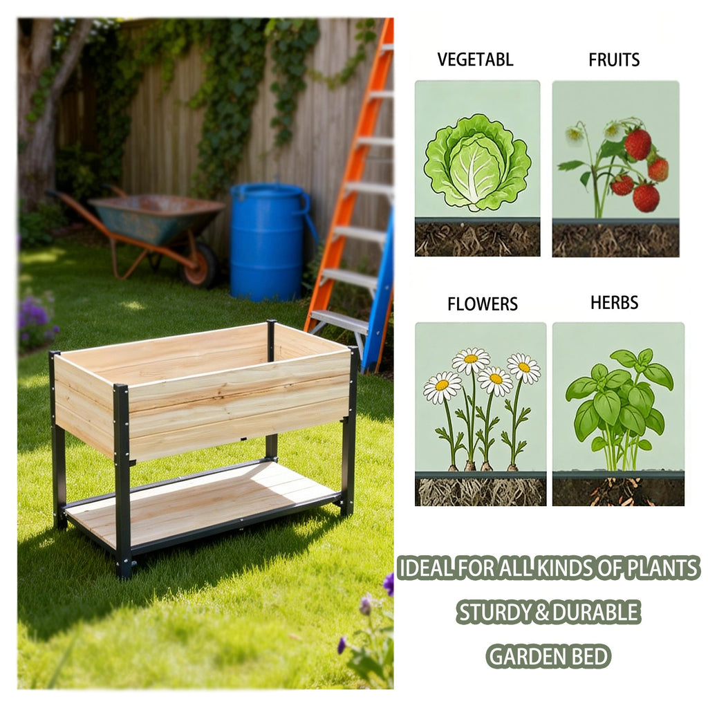 Solid Wood & Iron Frame Raised Garden Bed, view 6