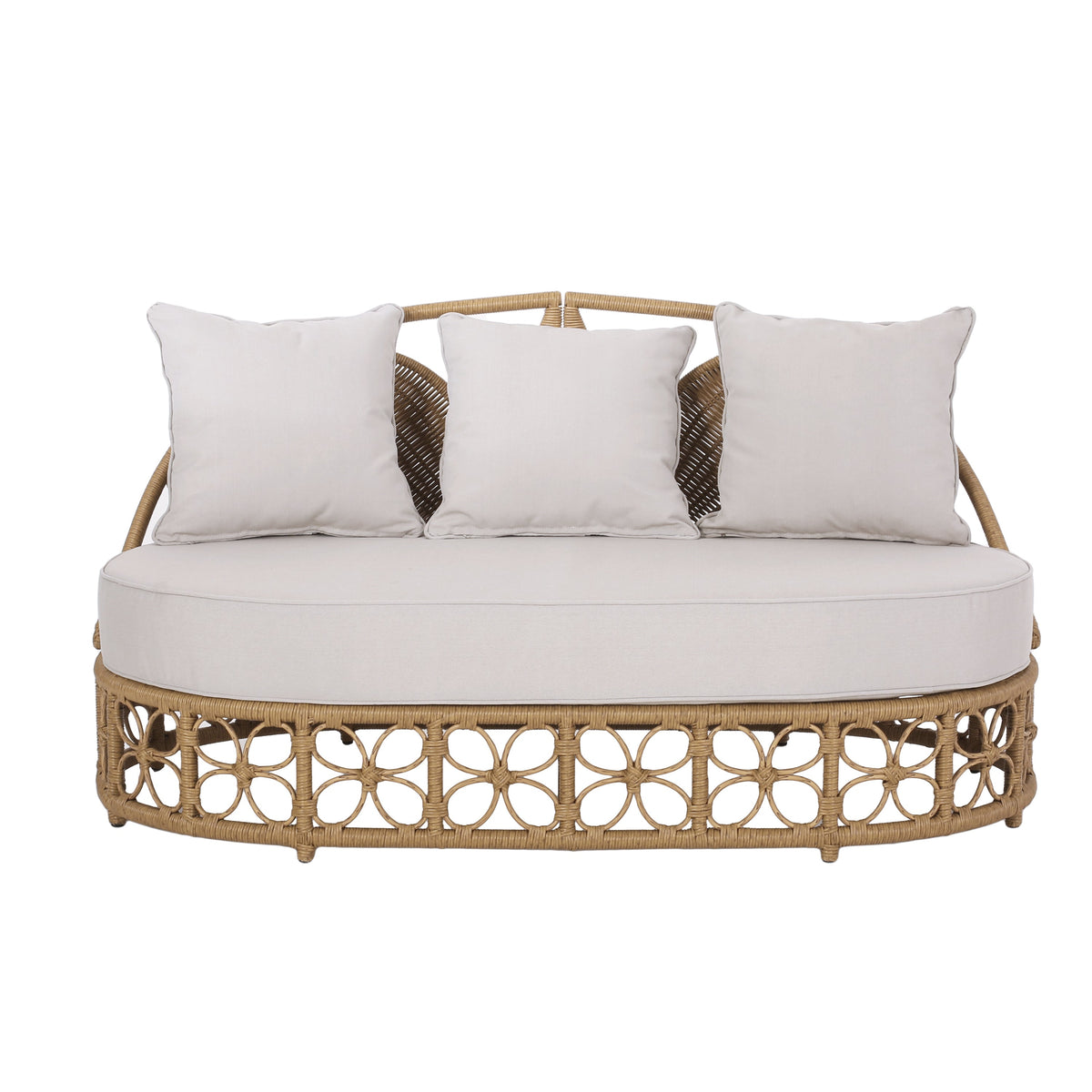 Outdoor Wicker Daybed with Pillows, Light Brown and Beige