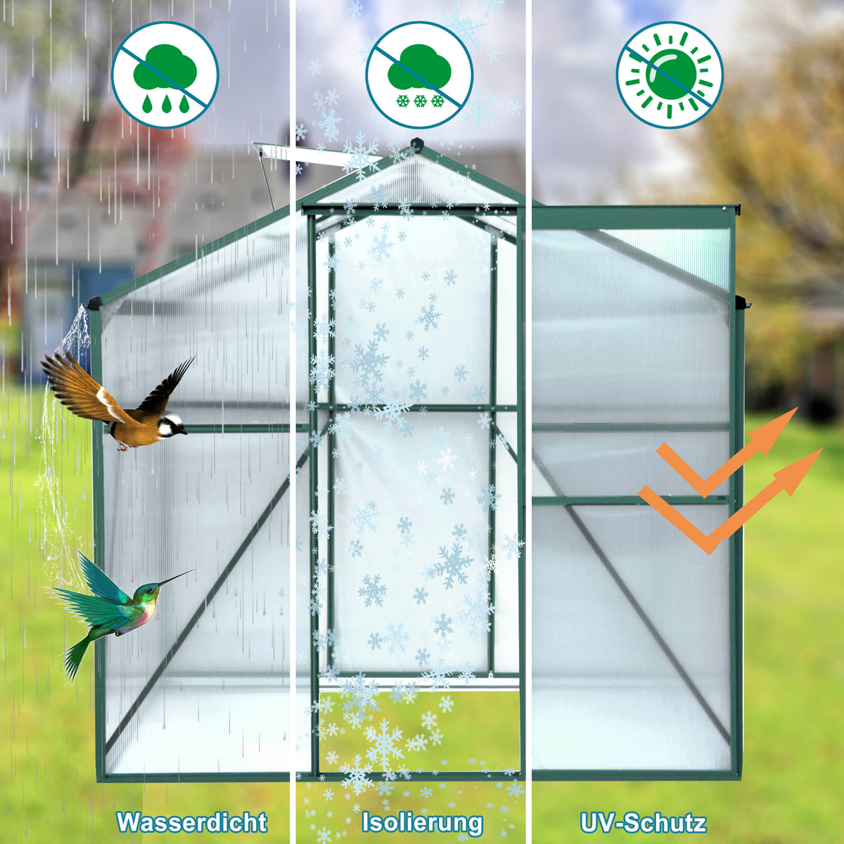 Polycarbonate Greenhouse - 6'x8' Heavy Duty Walk-in Plant Garden Greenhouse, view 3