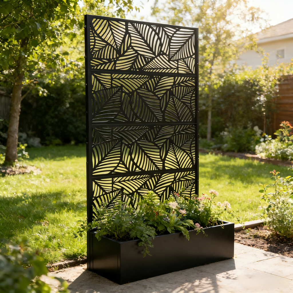Leaf Pattern Privacy Screen with Planter Box, view 2