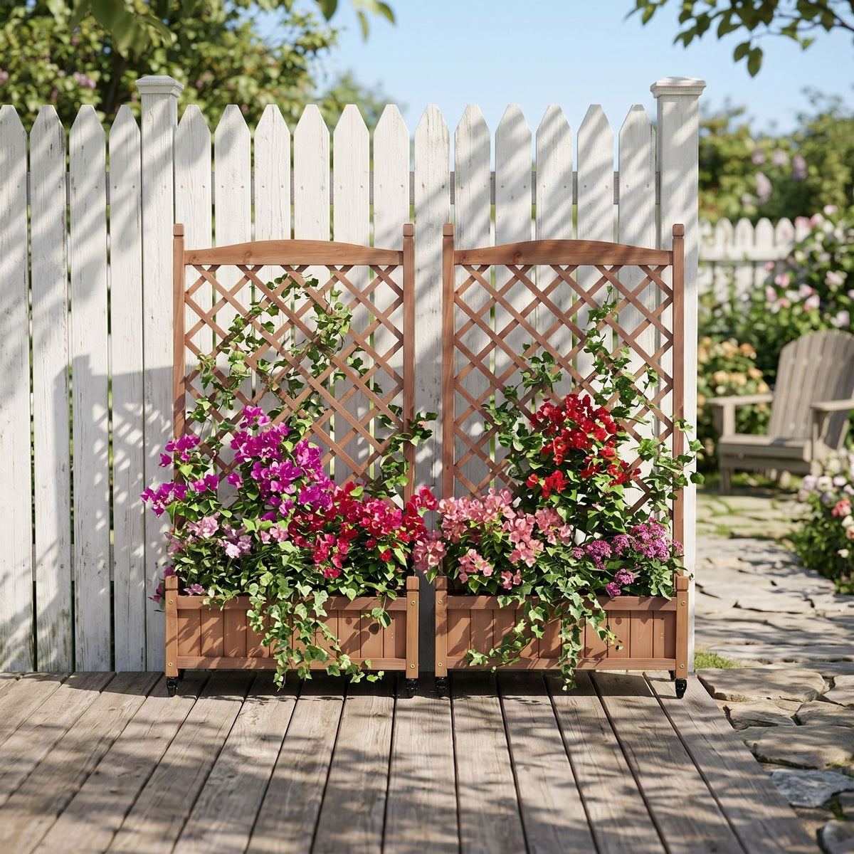 Raised Garden Bed With Trellis 2 Pack, Outdoor Planter Box & Plant Stand With Climbing Racks - Brown, view 12