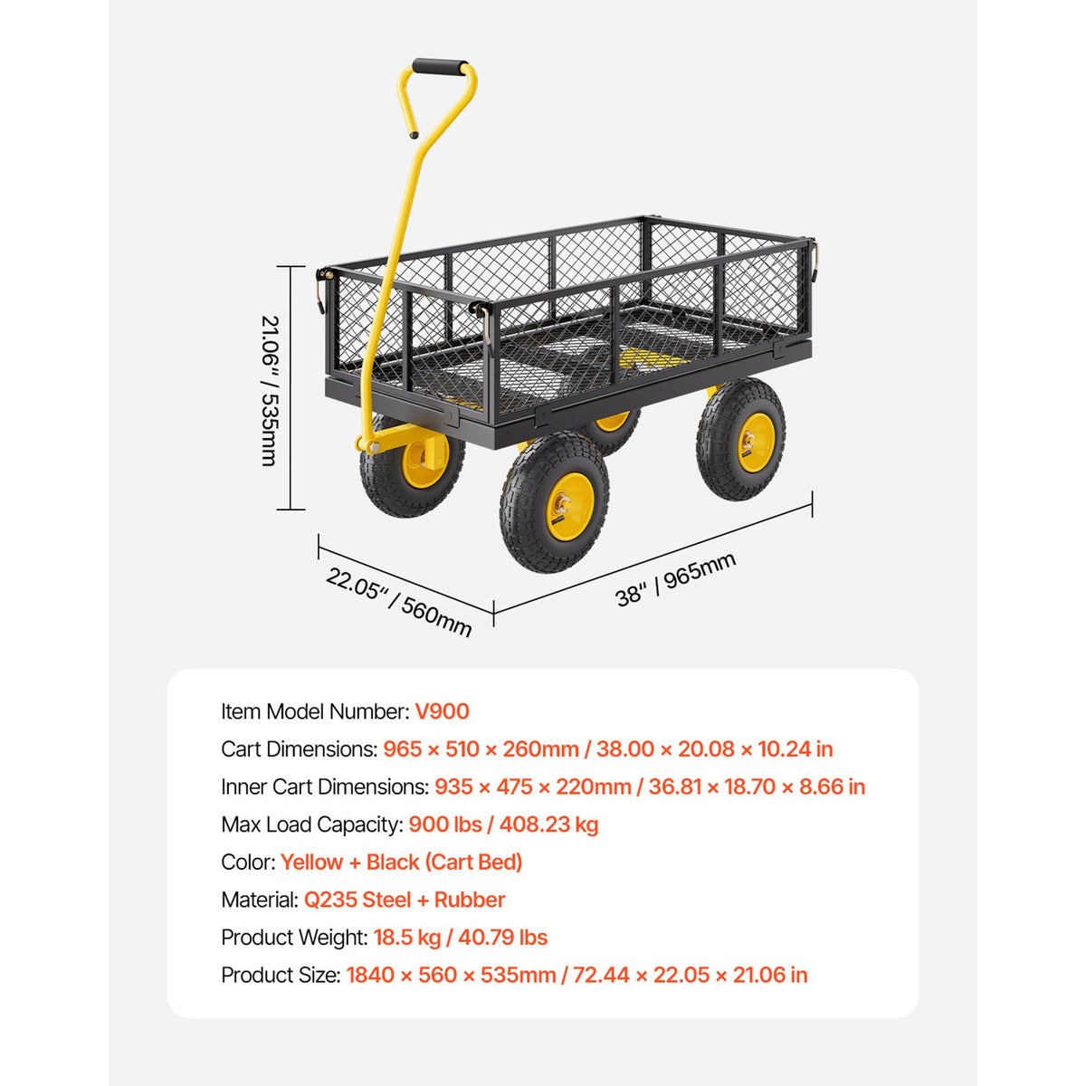900 Lbs Heavy Duty Steel Garden Cart with Removable Sides - Green, view 2