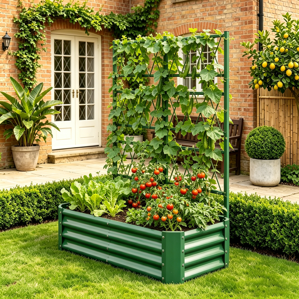 4x2x1FT Raised Garden Bed with Arch Trellis – Olive Green, Tool-Free, view 4