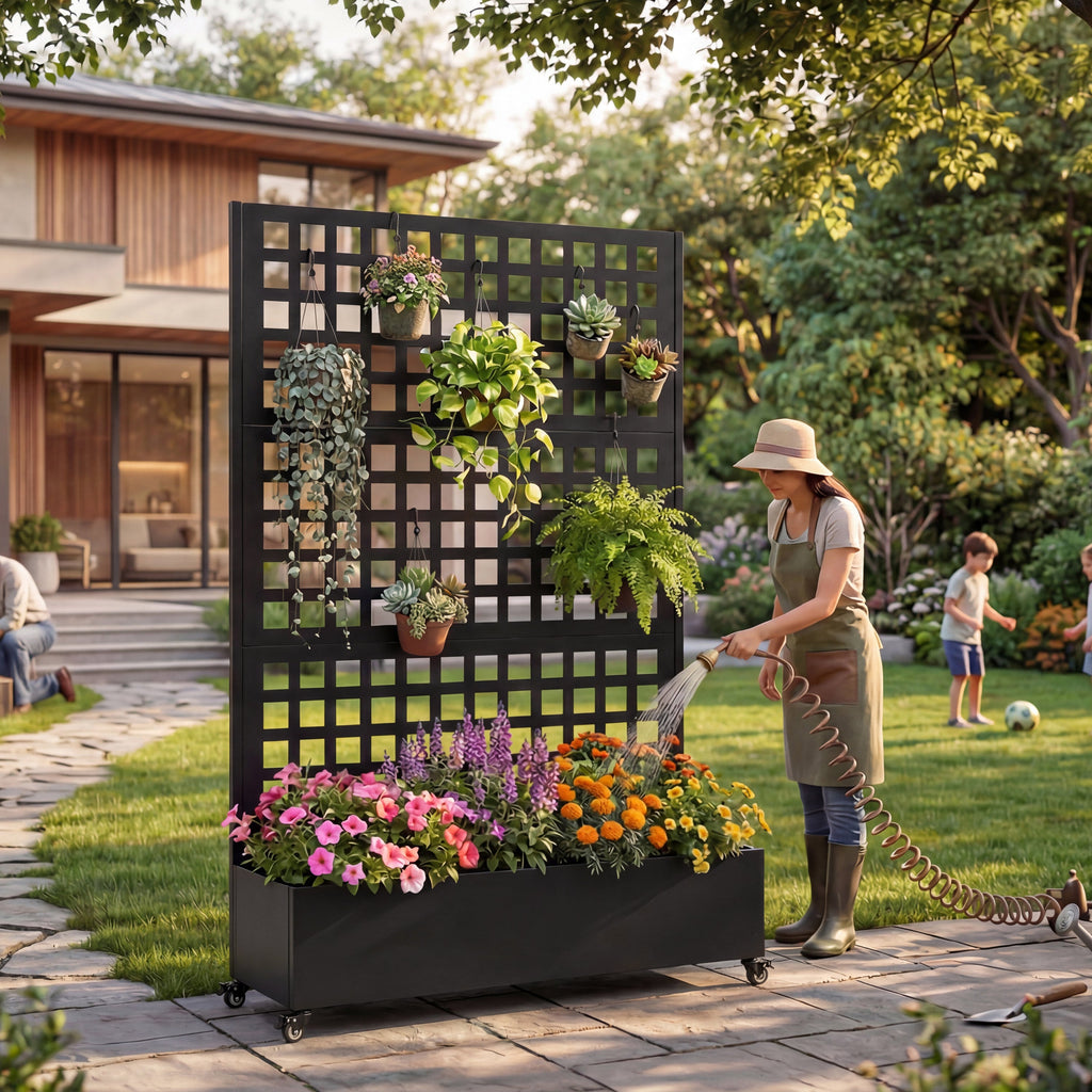 Metal Raised Garden Bed with Wheels and Trellis, view 2