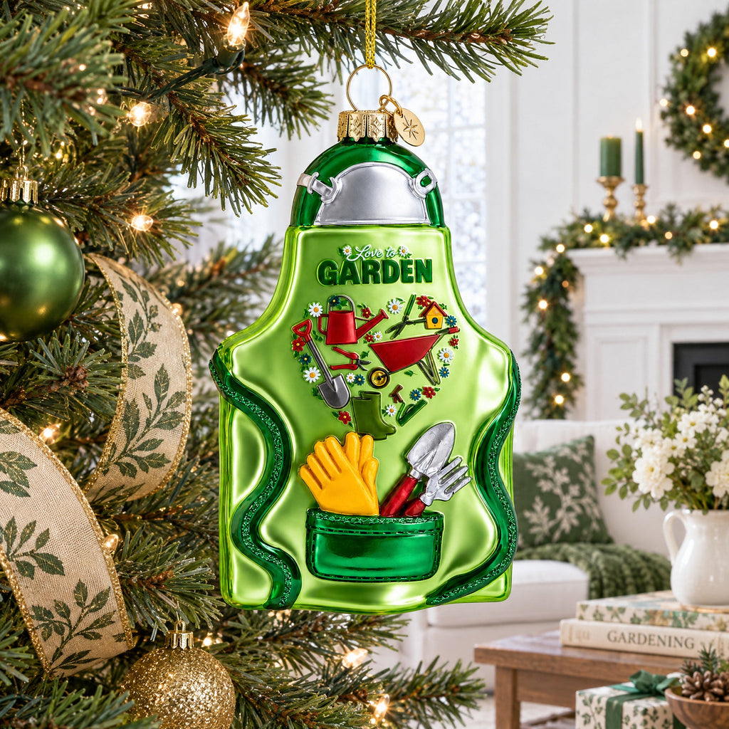 Gardener Apron with Tools Glass Christmas Ornament, view 2