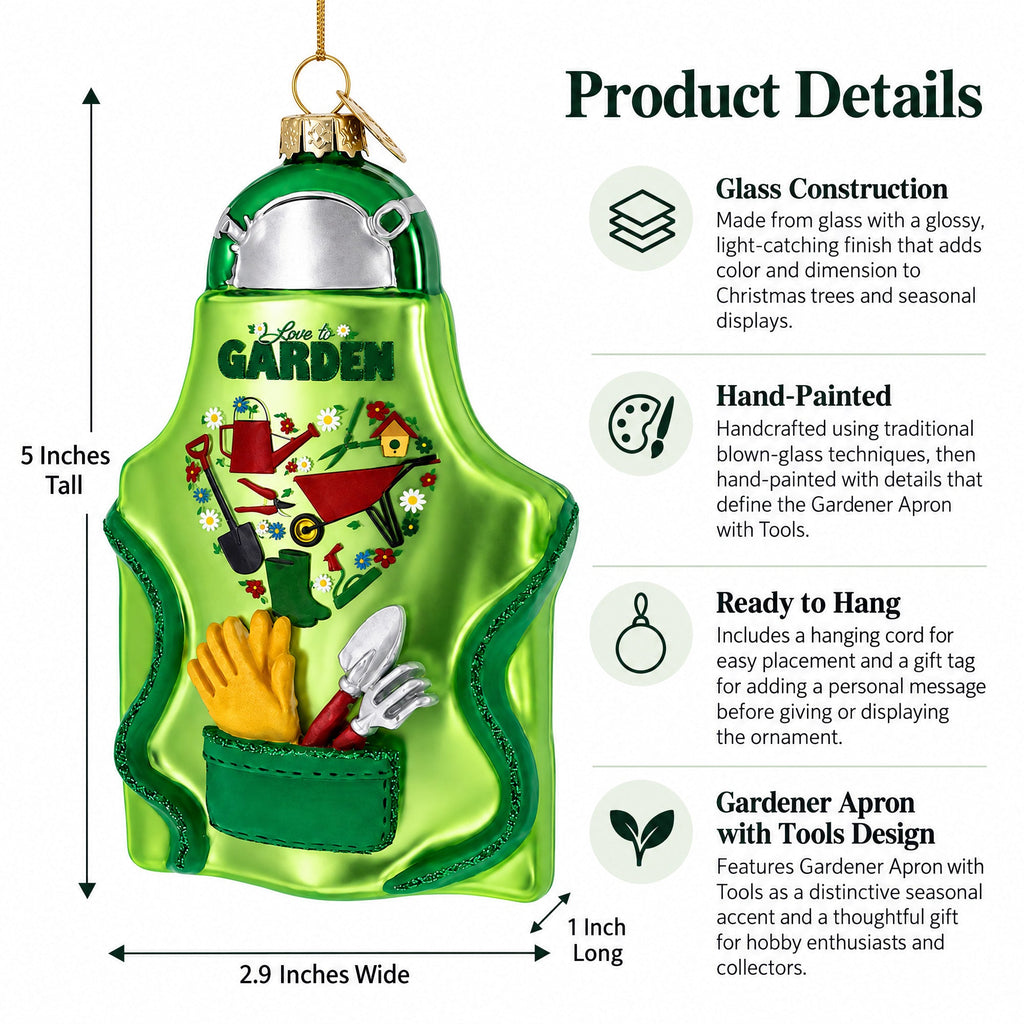 Gardener Apron with Tools Glass Christmas Ornament, view 3