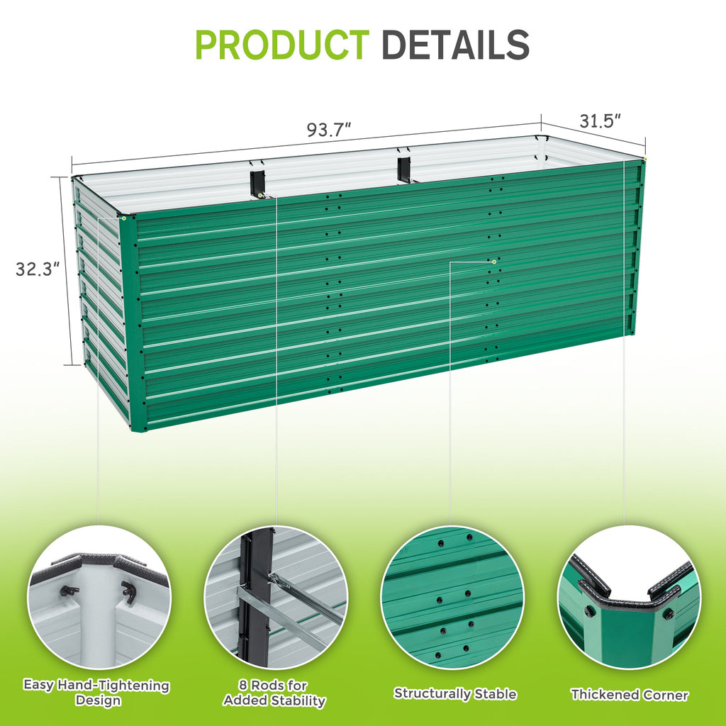 2-Pack 93.7" x 31.5" x 32.3" Raised Garden Bed with Ergonomic No-Bend Design, view 2