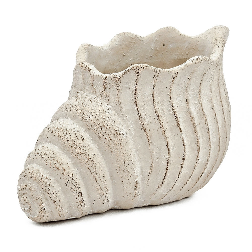 11.5x7x7' Sand and Cement Nautilus Shell Planter with Textured Beige Finish, view 5