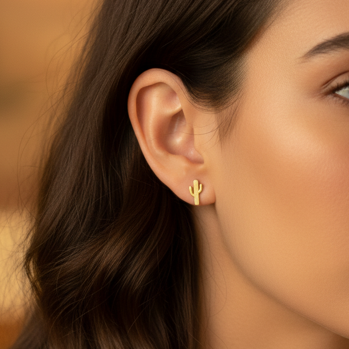 Desert Cactus Metal Stud Earrings, view 2