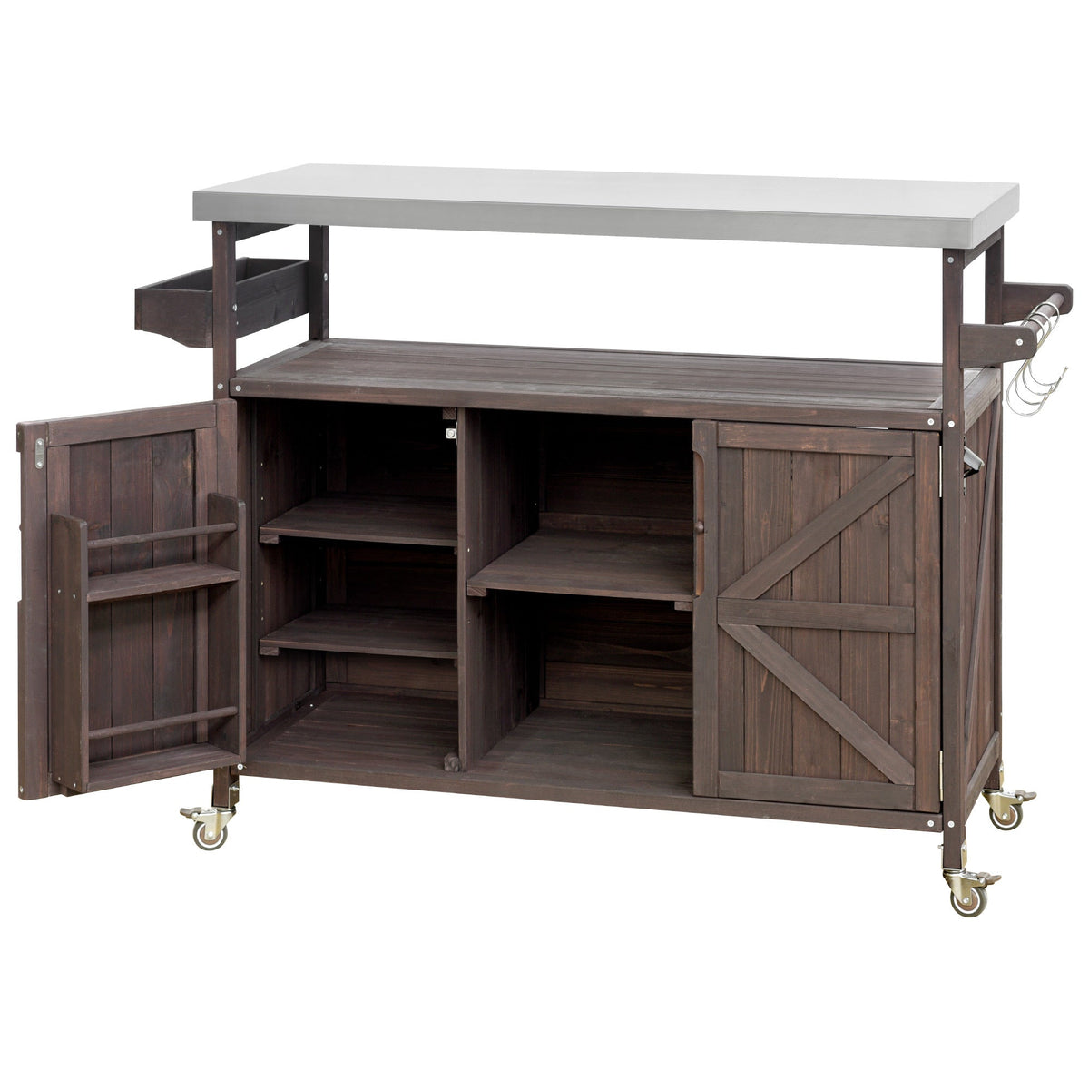 K&K Rolling Bar Cart & Storage Cabinet – FSC-Certified Fir Wood, view 14