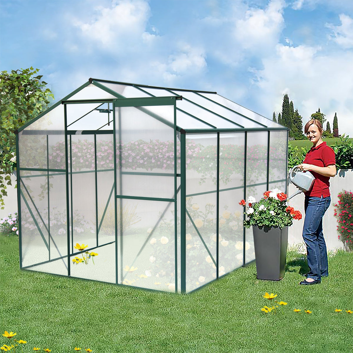 Polycarbonate Greenhouse - 6'x8' Heavy Duty Walk-in Plant Garden Greenhouse, view 10