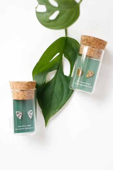 Monstera Adansonii Metal Stud Earrings, view 2