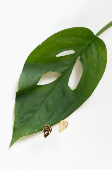 Monstera Adansonii Metal Stud Earrings, view 5