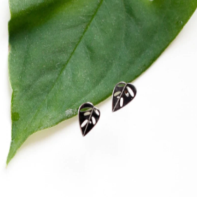 Monstera Adansonii Metal Stud Earrings, view 4