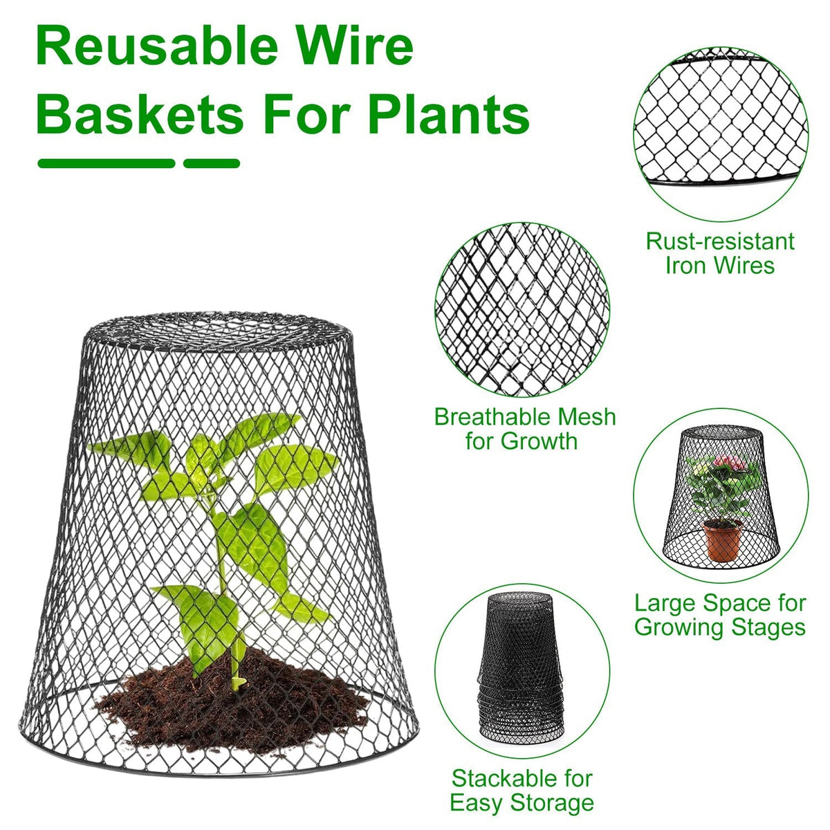 10Pack 9.25x9.25in Chicken Wire Cloches Plant Covers Metal Garden Cages Heavy Duty Plant Protectors with, view 8