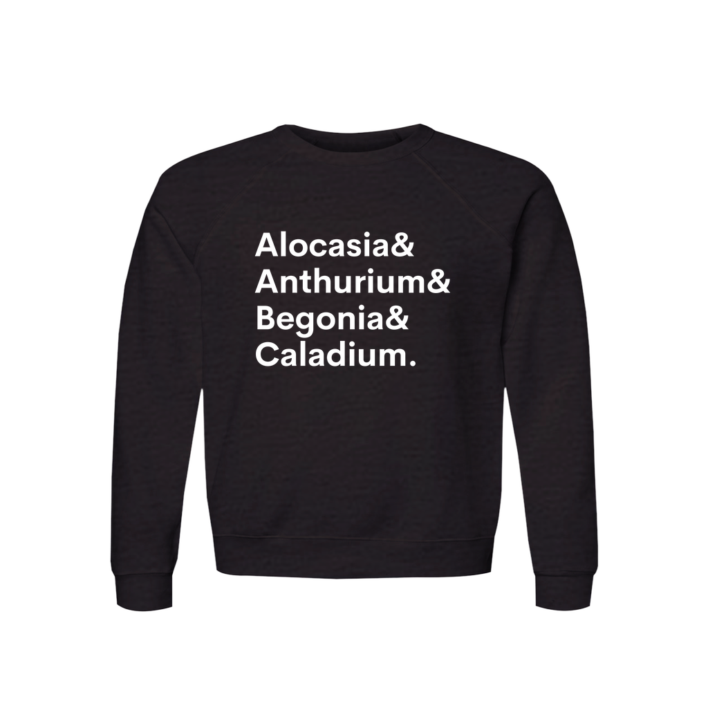 Alocasia, Anthurium, Begonia & Caladium Plant Lover Sweatshirt – Organic Cotton Raglan