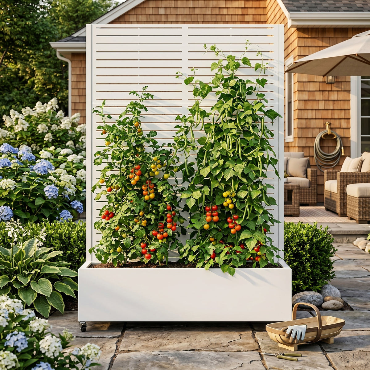 Wide Metal Planter Box with Trellis – 47" Wide, White or Black