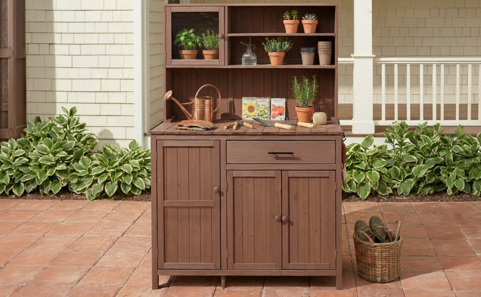 TOPAMX Potting Bench with Hutch, Solid Fir Wood Garden Workstation, view 3